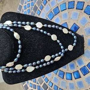 Blue Pearl White Coin Pearl Necklace